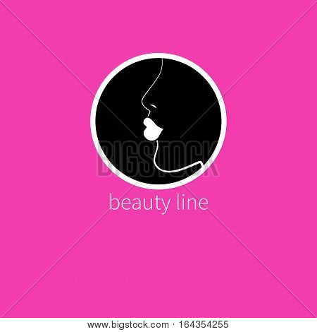Line female pofile in circle. Outline of face. Logo icon for beauty salon Spa. Vector illustration.