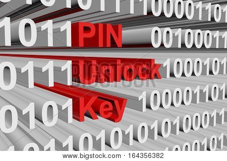 PIN unlock key is in the form of binary code, 3D illustration