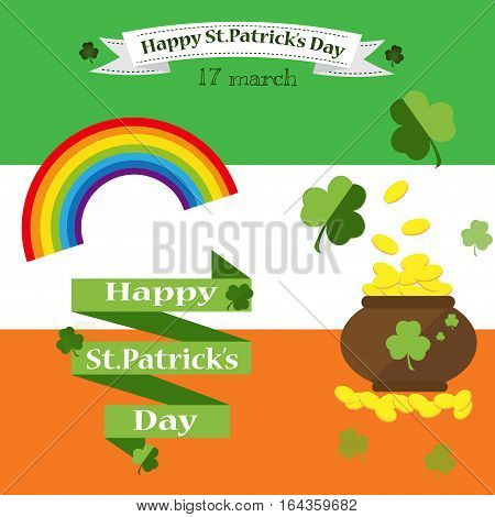 St. Patrick's Day vector design elements set. Festival treasure st patrick day icons shamrock lucky spring. Beer happy celebration decoration. Ireland holiday patrick day leprechaun symbols.