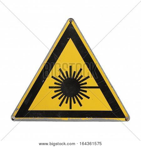 Dangerous laser radiation. Yellow triangle. Sign isolated