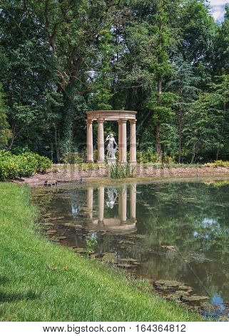 Landgraaf, Netherlands - July 12, 2016: Artemis Sculpture in the garden of English style Mondo Verde Park Netherlands.