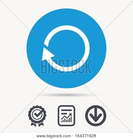 Update icon. Refresh or repeat symbol. Achievement check, download and report file signs. Circle button with web icon. Vector