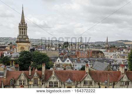 Horizontal panorama with Oxford England. Oxford is known as the home of the University of Oxford.