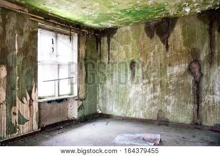 old deserted room with window, grunge and dirtiness wall