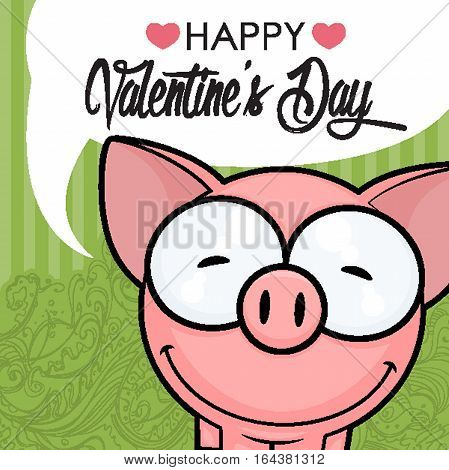Valentines day greeting card with funny animal character.