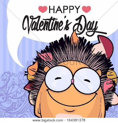 Valentines day greeting card with funny animal character.