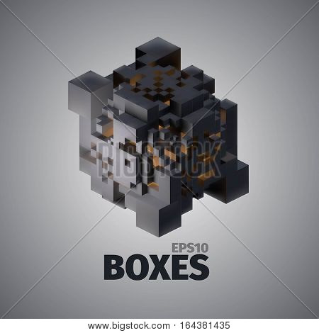 Boxes 3d vector elements. Technology background. Structure illustration. Web banner