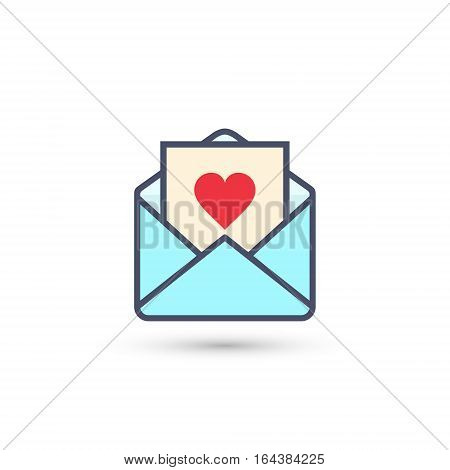 Envelope with Valentine Heart, vector isolated illustration.
