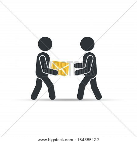 Postman giving envelope post, vector simple isolated illustration.