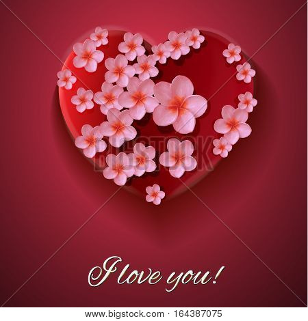 Vector. Red background. Postcard heart. I love you. Valentine's day