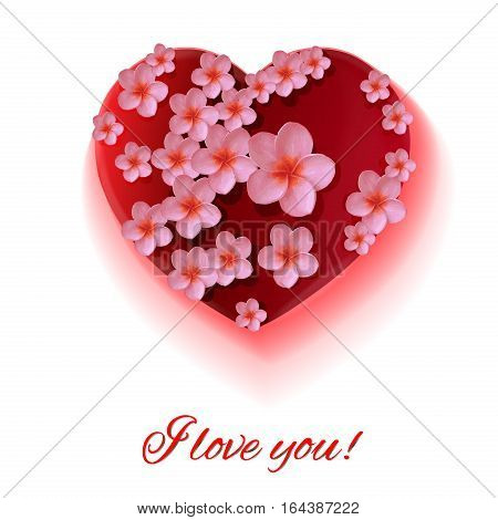Vector. White Background. Postcard Heart. I Love You. Flowers