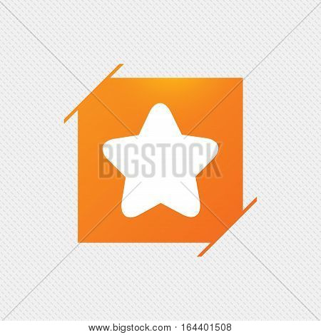 Star sign icon. Favorite button. Navigation symbol. Orange square label on pattern. Vector
