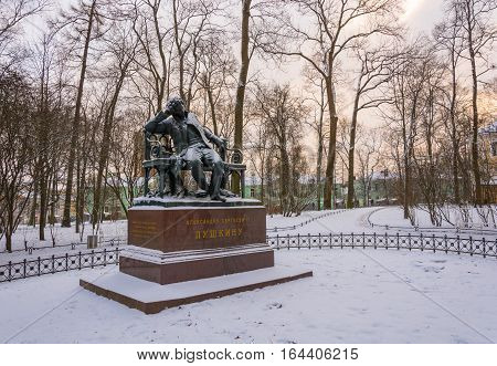 The Monument To Alexander Pushkin In The Lyceum Garden At Tsarskoye Selo, Russia.