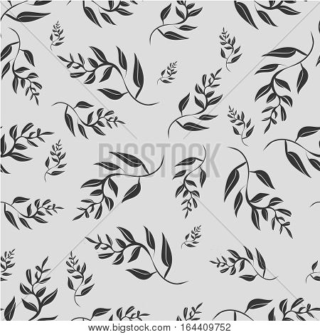 Vector gray leaves pattern, seamless EPS10 hand drawn