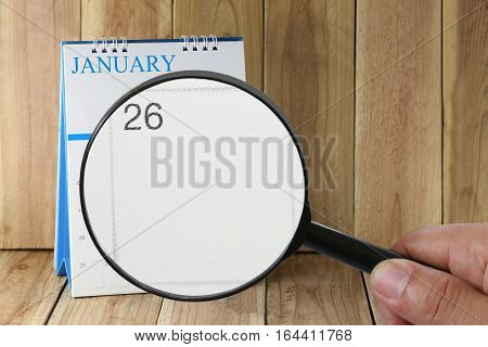 Magnifying Glass In Hand On Calendar You Can Look Twenty-six Day Of Monthfocus Number Twenty-six In 