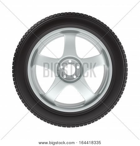 the wheel with a new tire on a white background, 3D illustration