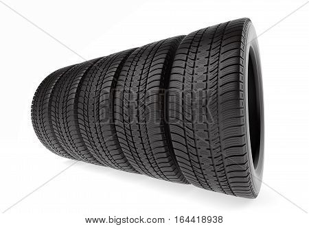 Winter tires isolated on the white background, 3d illustration