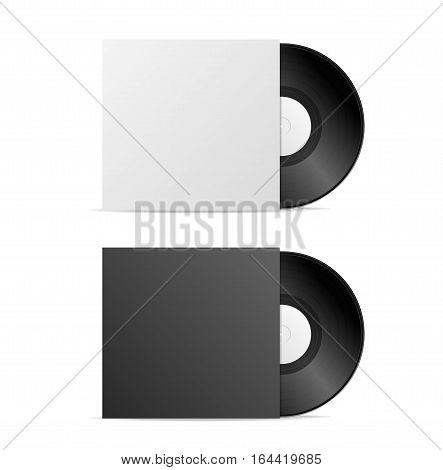 Realistic Vintage Vinyl Record with Paper Cover or Sleeve Blank Black and White. Vector illustration