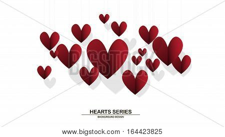 Vector illustration red heart in paper hanging with gold string background design