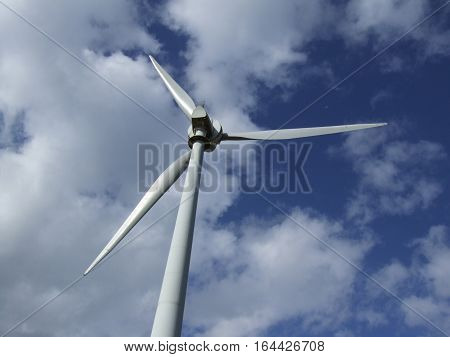 Back view of a wind turbine at an Australian wind farm