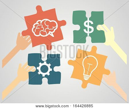 the concept of teamwork - people folded puzzle