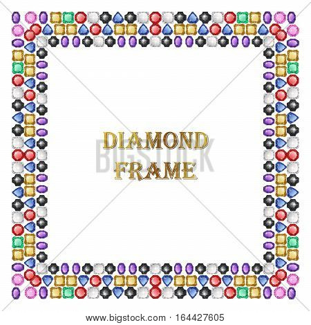 Diamonds square frame. Vector illustration jewelry. Abstract vector border on white background.