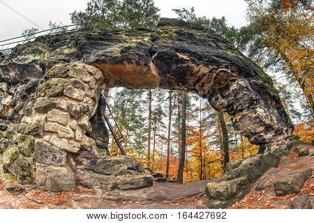 Little Pravcice Gate - natural sandstone arch in Bohemian Switzerland, Czech republic
