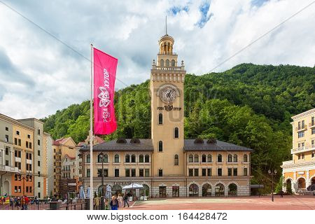ROSA KHUTOR RUSSIA - JUNY 8 2016: view on ski resort of world class Rosa Khutor built for the 2014 Olympic Games