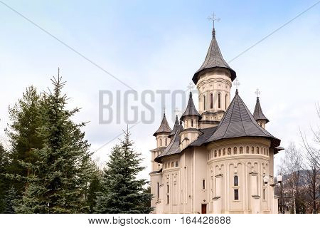 Holy trinity cathedral old church in the central park, vatra dornei, romania