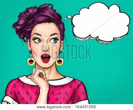 Surprised young sexy woman with open mouth. Comic woman. Amazed woman.