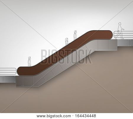 Vector Brown Modern Escalator with Place for Advertising Side view Isolated on Background