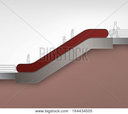 Vector Brown Red Modern Escalator with Place for Advertising Side view Isolated on Background