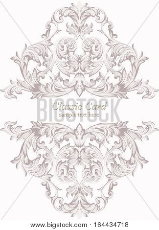 Vintage Baroque Invitation card Imperial style. Vector decor background. Luxury Delicate Classic ornament. Royal Victorian floral for birthday, wedding, textile print, wallpaper, wrapping papper