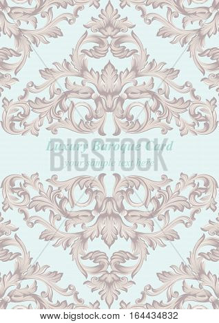 Vintage Baroque Invitation card Imperial style. Vector decor background. Luxury Delicate Classic ornament. Royal Victorian floral for birthday, wedding, textile print, wallpaper, wrapping papper