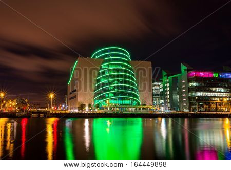 Dublin, Ireland - 8 Jan 2017: Dublin Convention Center (The CCD) at nighttime, Dublin, Ireland