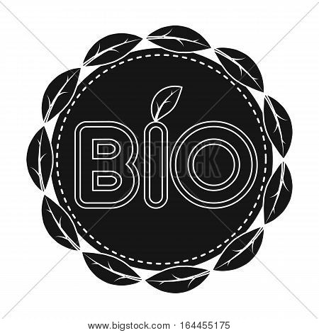 Bio label icon in black design isolated on white background. Bio and ecology symbol stock vector illustration.
