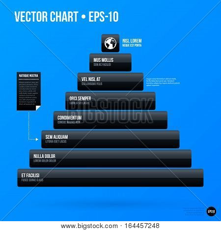Corporate Business Pyramid Chart Template On Bright Blue Background. Useful For Presentations And Ad