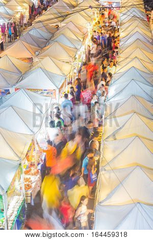 BANGKOK - MAY 22 2016: View from above of a night market in Ramkhamhaeng huamark district Bangkok.
