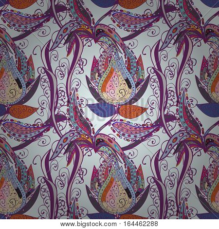 Vector Pattern With Tropical Flowers. Detailed Colorful Graphic Botanical Elements. Radial Gradient 