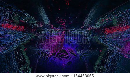 Abstract 3D Illustration backround. Pink Purple cloud dispersing in digital space