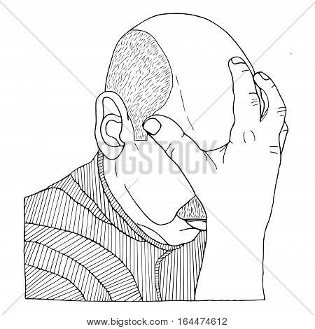 Forehead and hand Doodle Flourish graphic with ornate pattern. Design Isolated on white.