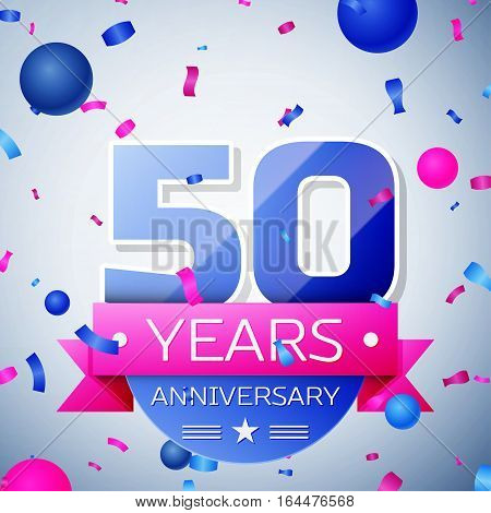 Fifty years anniversary celebration on grey background. Anniversary ribbon