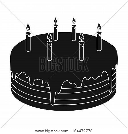 Chocolate cake icon in black design isolated on white background. Cakes symbol stock vector illustration.