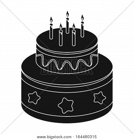 Chocolate cake with stars icon in black design isolated on white background. Cakes symbol stock vector illustration.