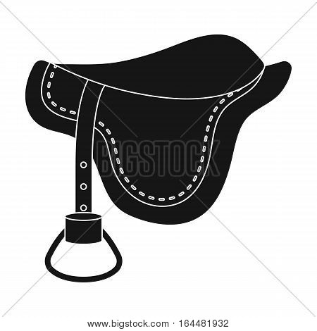 Saddle icon in black design isolated on white background. Hippodrome and horse symbol stock vector illustration.