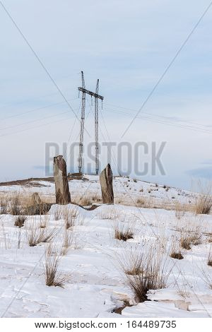 Winter landscape in the Khakass steppes in the south of Siberia.