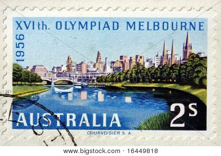 AUSTRALIA - 1956: Una francobollo australiano forma le Olimpiadi di Melbourne 1956, circa 1956