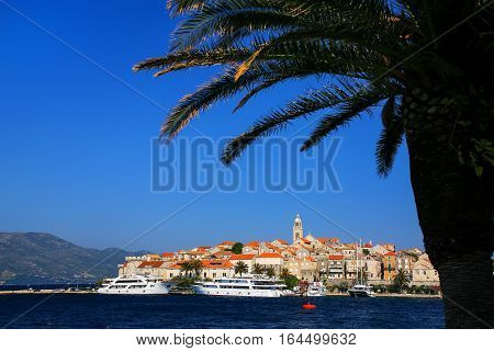 View of Korcula old town Croatia. Korcula is a historic fortified town on the protected east coast of the island of Korcula