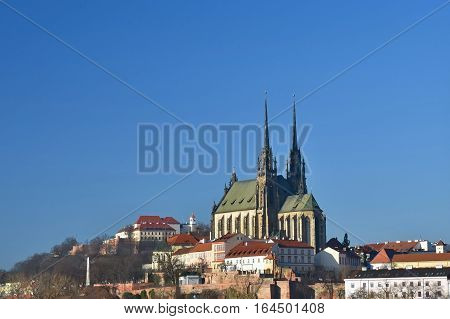 Brno - Czech Republic - Europe. Photo Architectures Sun And Blue Skies. Temple Petrov And Spilberk C