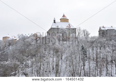 Winter Landscape With A Beautiful Gothic Castle Veveri. Brno City - Czech Republic - Central Europe.